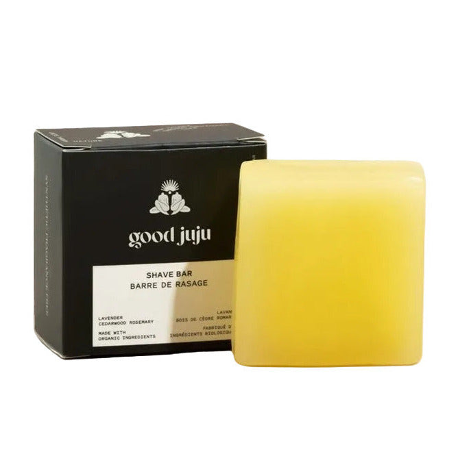 Good Juju moisturizing shave bar with lavender, cedarwood and rosemary, plastic-free natural shaving bar made in Canada