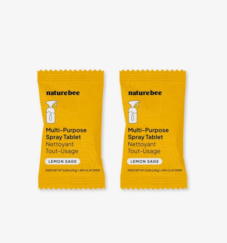 Close-up of the Lemon Sage scent label on the textured surface of the Nature Bee cleaning tablet packaging, showing detailed