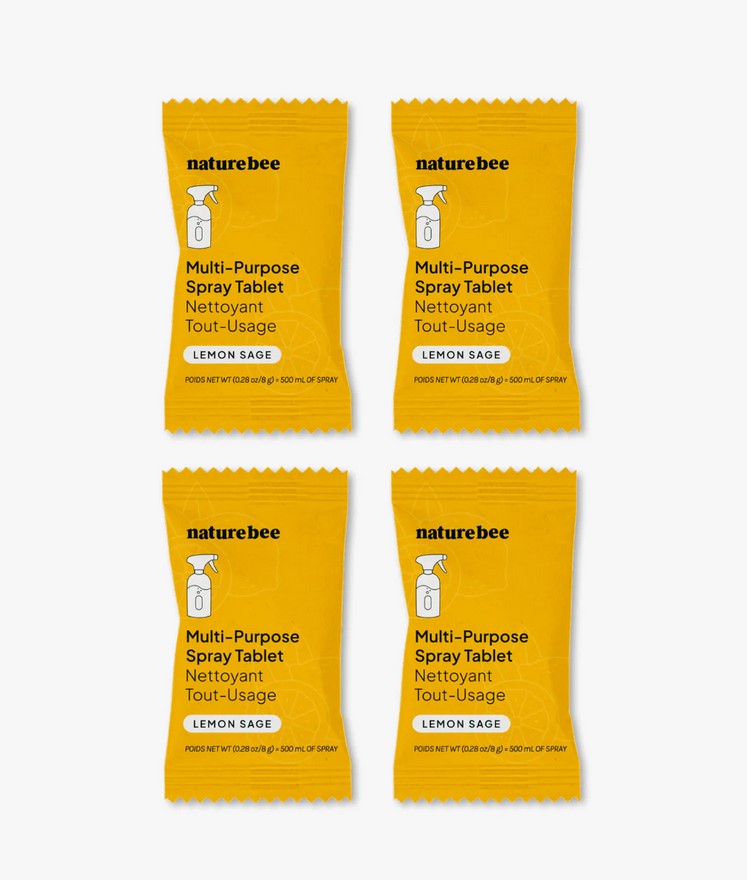 Close-up of the lemon sage aromatic essence infused into the biodegradable cleaning tablet, highlighting textured surface