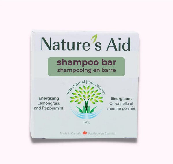 Nature's Aid Energizing Lemongrass Peppermint shampoo bar with natural ingredients, invigorating scent, balm-like texture