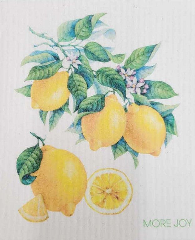 Bright yellow Lemons More Joy Swedish dishcloth made of cellulose and cotton, biodegradable, cheery, with textured surface