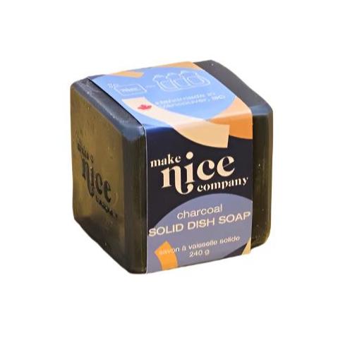 Make Nice Company charcoal solid dish soap bar in black biodegradable activated charcoal soap, 3-pack with textured surface
