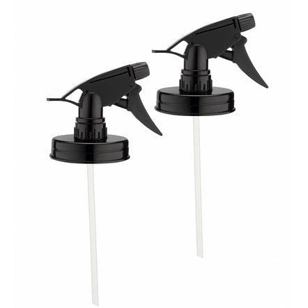 Set of two black Jarmazing Mason Jar Sprayer Lids with dip tubes – reusable mason jar spray bottle tops for DIY cleaners and sustainable household care.