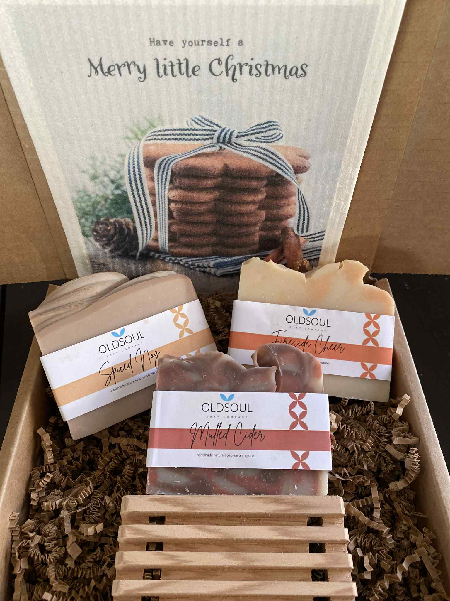 Merry Little Christmas Soap Gift Box by Simply Natural Canada with four handmade soap bars in festive red and white