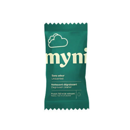 Myni Degreaser Cleaner cleaning tablet for kitchen range hoods, Canadian-made, in a compact white plastic container with