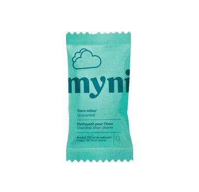 Myni biodegradable stainless steel cleaning tablets in resealable pouch, made in Canada, for household cleaning tasks