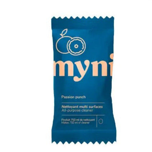 Myni All Purpose Cleaner Tablet Passion Punch tropical scent blue compostable packaging eco-friendly Canadian zero-waste cleaning tablet