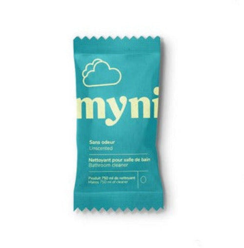 Myni Bathroom Cleaner Tablet Unscented teal compostable packaging eco-friendly Canadian zero-waste fragrance-free bathroom cleaning tablet