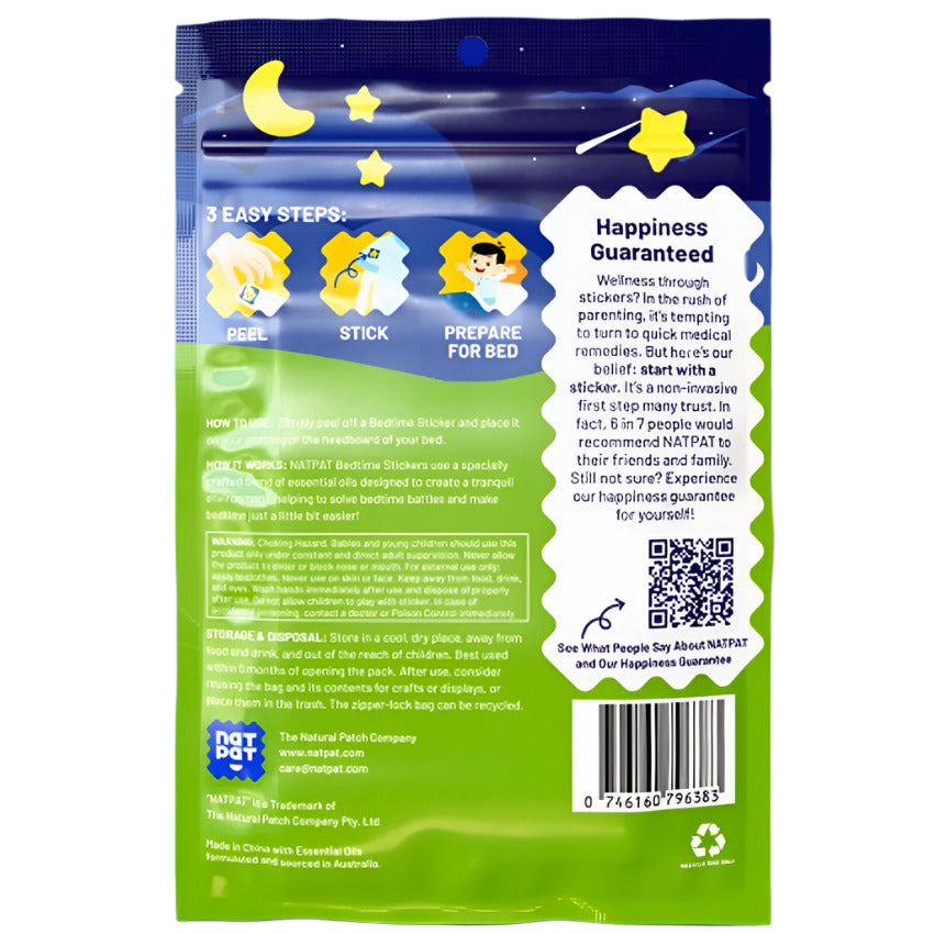 Close-up of colorful sleep sticker designs on packaging, highlighting easy-peel backing and vibrant illustrations for