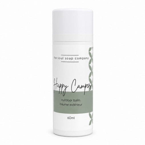 Happy Camper outdoor balm natural skin soothing stick by The Old Soul Soap Company on a white background