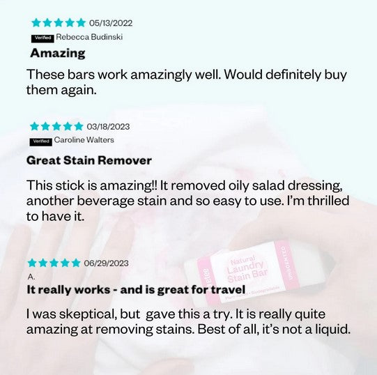 Close-up of the Etee Laundry Stain Stick showing textured white paste and clear plastic container with orange label detail