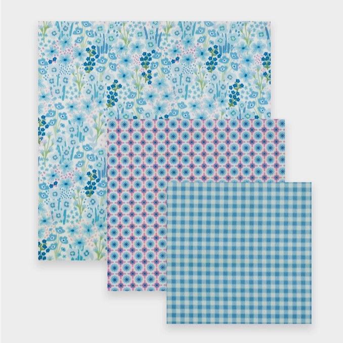 Blue Beeswax Wrap Set by Nature Bee featuring organic beeswax, hand-crafted, Canadian-made food wraps in vibrant blue for