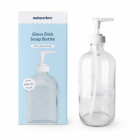 Simply Natural Canada – Nature Bee Refillable Glass Dish Soap Bottle with Pump and Packaging – Eco Friendly Kitchen Soap Dispenser