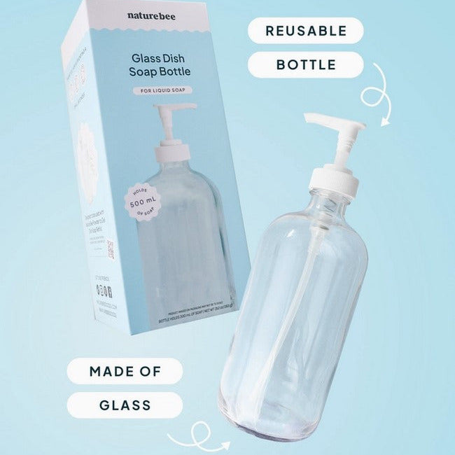 Simply Natural Canada – Nature Bee Reusable Glass Dish Soap Bottle Made of Glass – Zero Waste Kitchen Soap Pump Dispenser