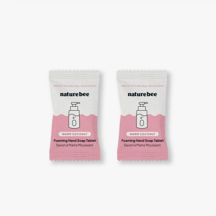 Close-up of the foam tablet's textured surface and rounded edges, highlighting the natural coconut scent packaging detail.