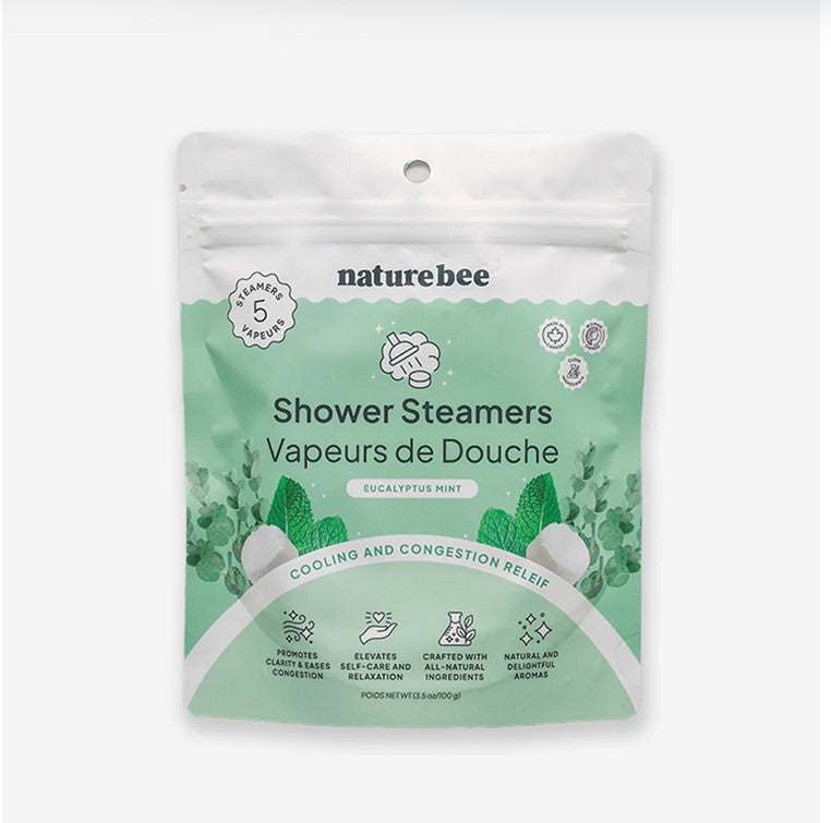 Close-up of Nature Bee Shower Steamers’ textured surface with visible herbal and floral ingredients for a calming shower