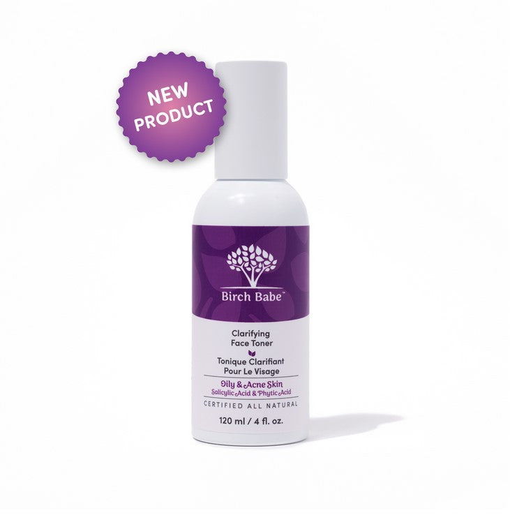 Close-up of the Clarifying Face Toner's textured, alcohol-free formula with natural botanical extracts and a subtle citrus