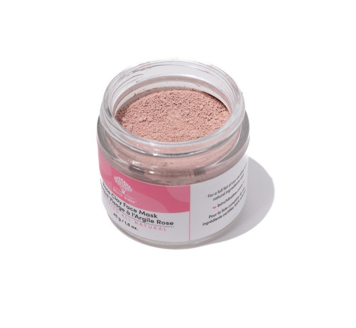 Close-up of Rose Clay Face Mask jar with textured clay visible through transparent packaging, highlighting smooth surface