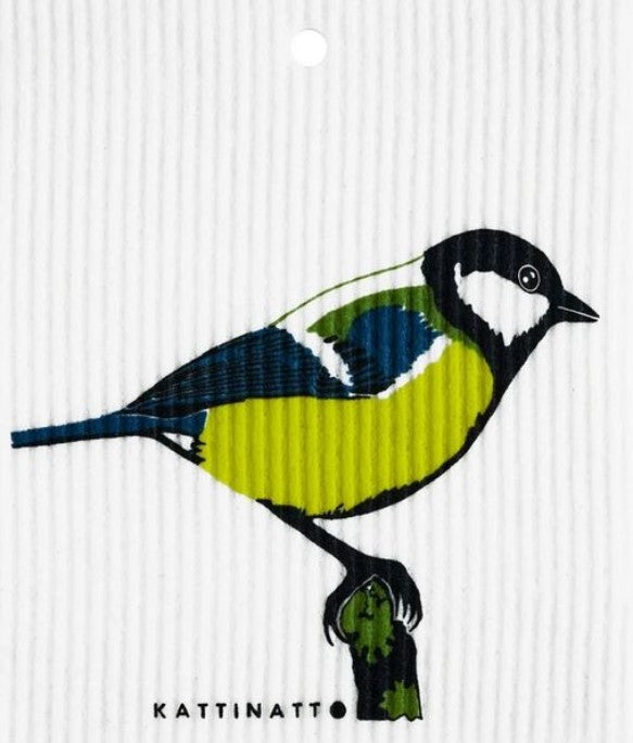 Parus Major Kattinatt Swedish dishcloth reusable eco sponge cloth cellulose cotton great tit bird design sustainable cleaning Canada