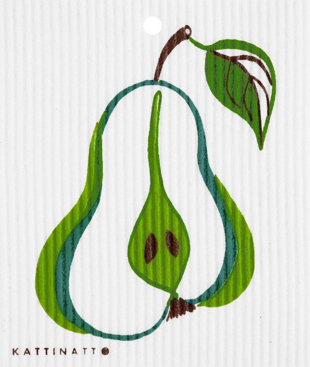 Pear Kattinatt Swedish dishcloth reusable eco sponge cloth cellulose cotton fruit design sustainable cleaning Canada