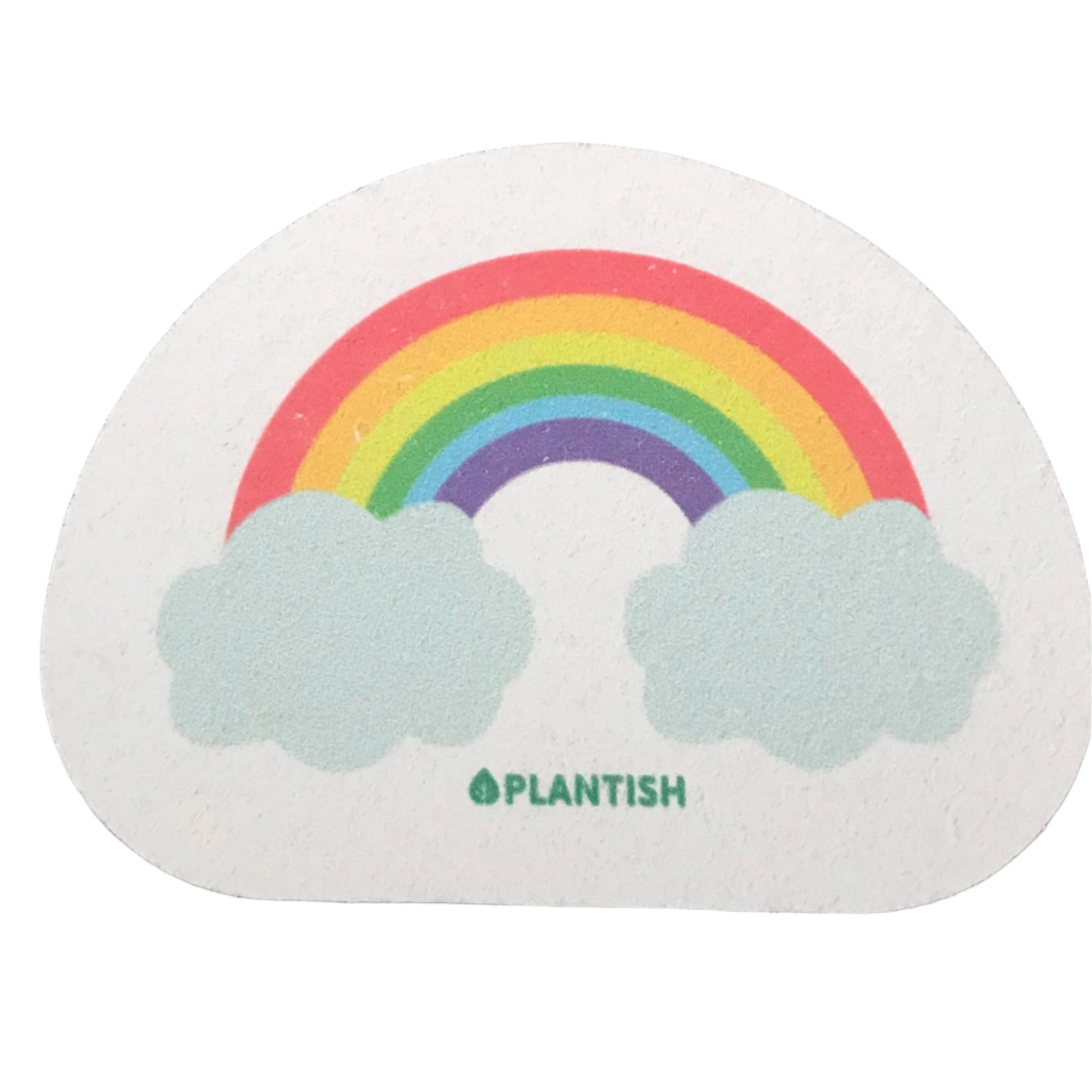 Close-up of the colorful LGBTQ+ pop-up sponge’s textured surface and vibrant rainbow design elements from a diagonal