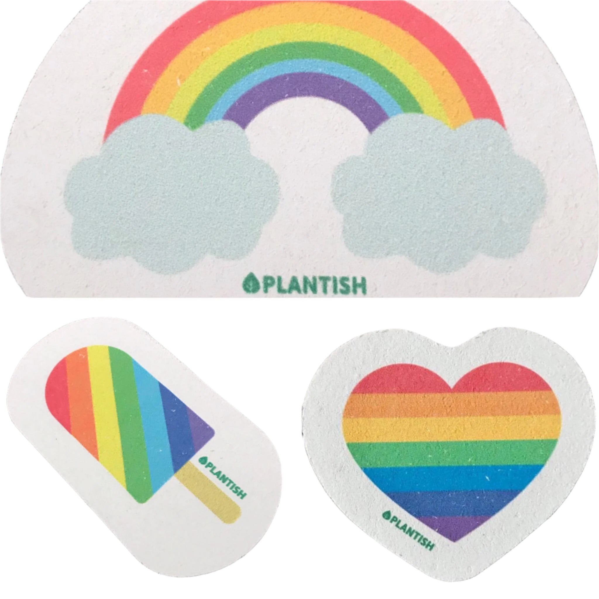 Close-up of colorful LGBTQ+ pop-up sponge with vibrant rainbow and heart patterns, highlighting textured surface detail