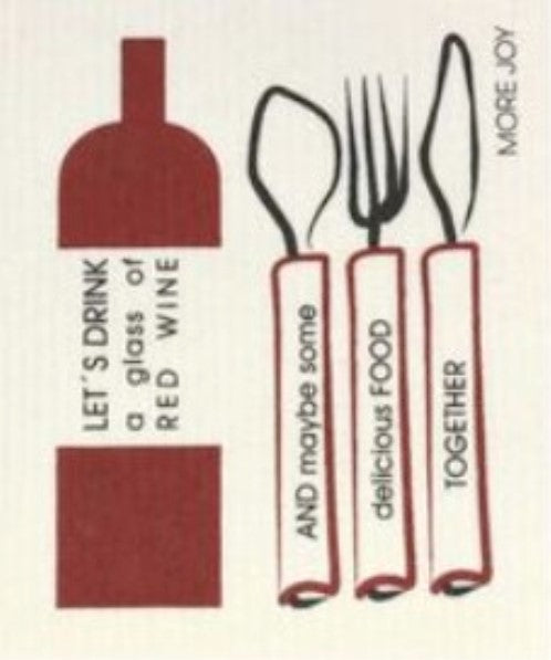 Red Wine More Joy Swedish Dishcloth featuring biodegradable cellulose and cotton, absorbent texture, ideal for cleaning
