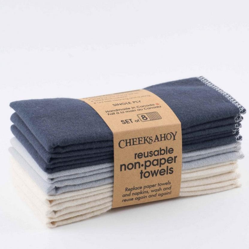 Cheeks Ahoy Unpaper Towels set of 8 in warm neutral charcoal, single-ply Swedish dishcloths, soft textured cellulose and