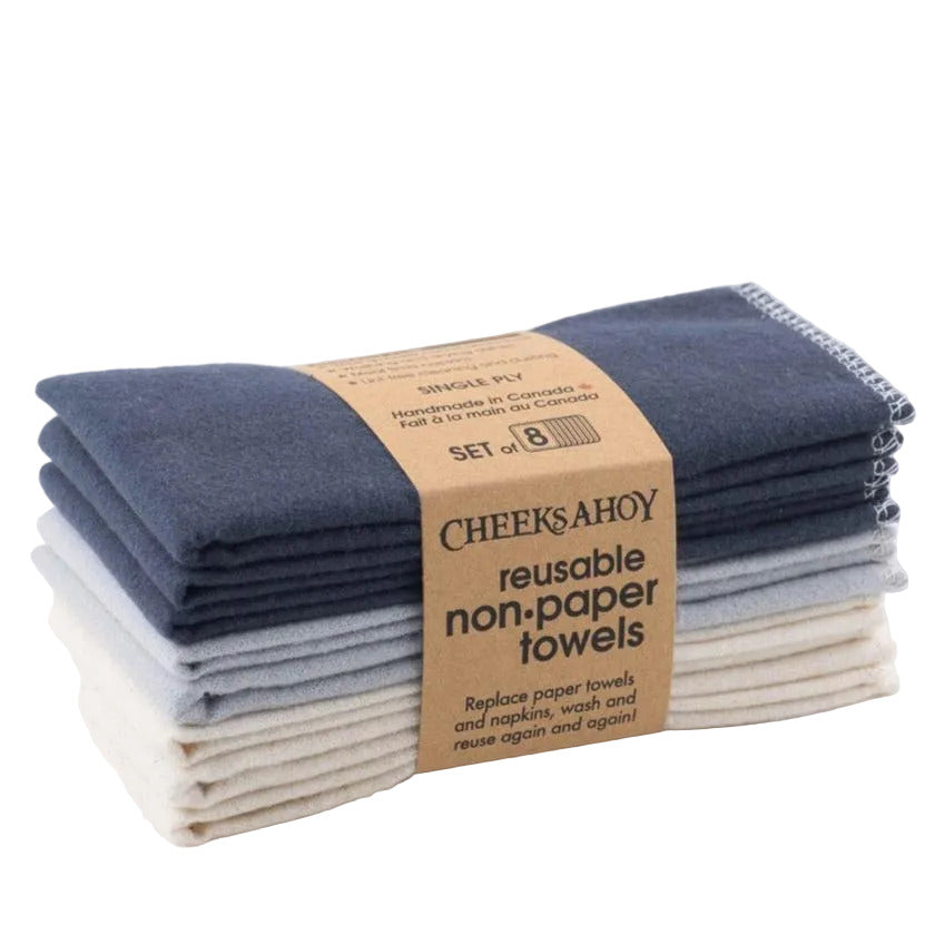 Cheeks Ahoy Unpaper Towels set of 8 in warm neutral charcoal, single-ply Swedish dishcloths, soft textured cellulose and