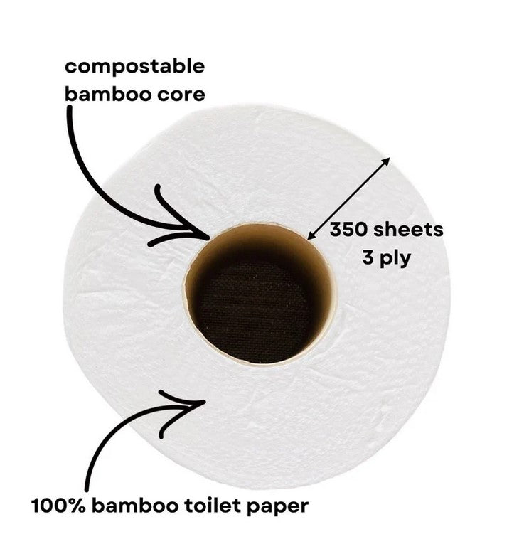 Close-up of unwrapped bamboo toilet paper rolls displaying smooth, natural fibers and light beige color with a soft