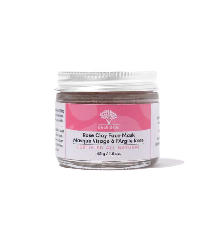 Birch Babe Canadian clay face mask with rose clay, smooth textured formula for detoxifying and nourishing skin, 100ml jar
