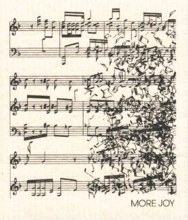 MORE JOY Running Notes Swedish Dishcloth with abstract notes design, biodegradable cellulose and cotton, 6x8 inches