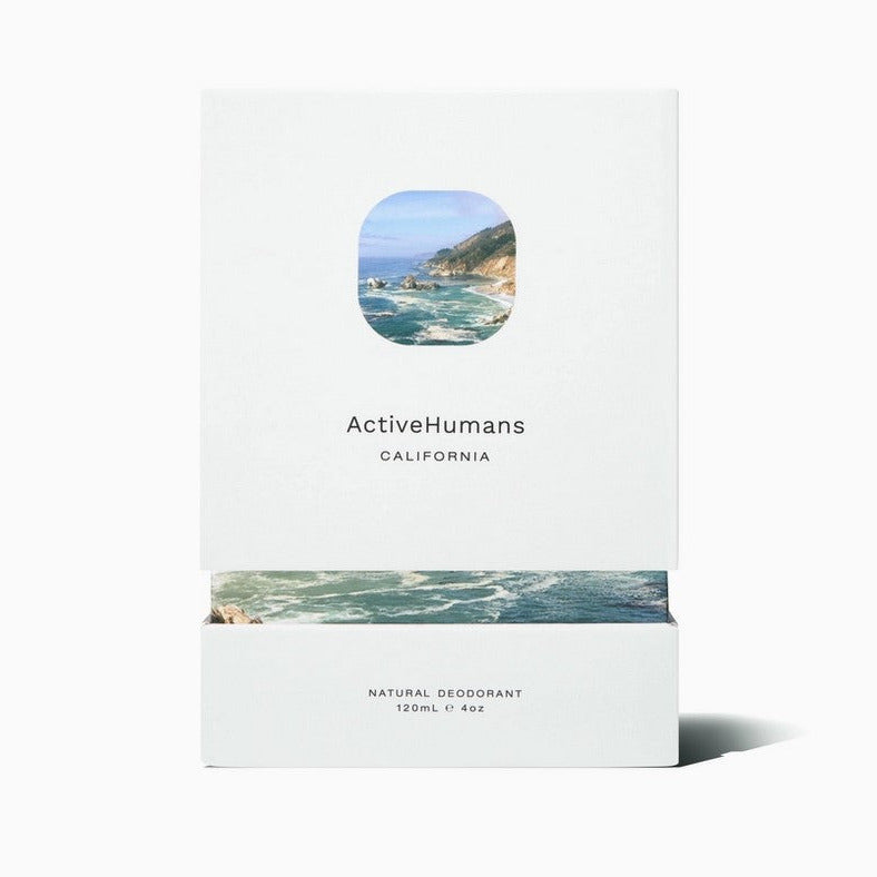 Active Humans California deodorant spray set packaging natural aluminum free deodorant spray duo eco friendly recyclable box Canada