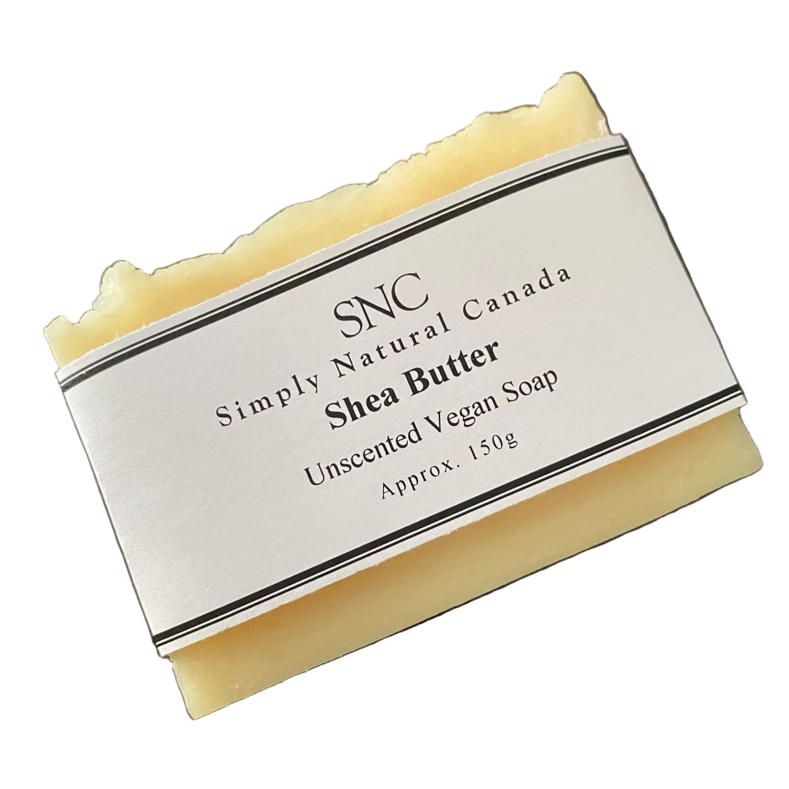 Unscented Shea Butter Soap by Simply Natural Canada displaying smooth, creamy bar with natural off-white color and soft