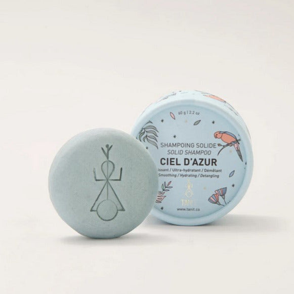 Tanit Botanics Ciel D'azur hydrating shampoo bar for dry brittle hair with soothing scent, smooth texture, and nourishing