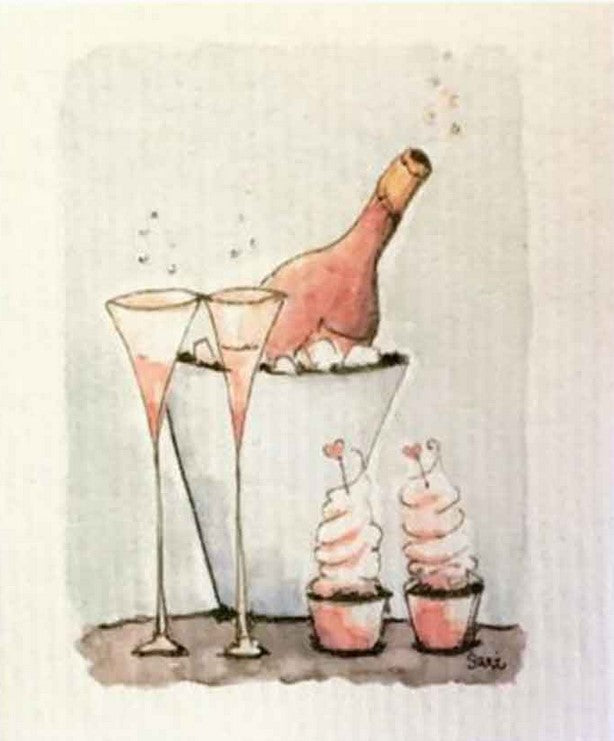 MORE JOY Sparkling Wine Swedish Dishcloth with bubbly design, biodegradable cellulose and cotton, measuring approximately