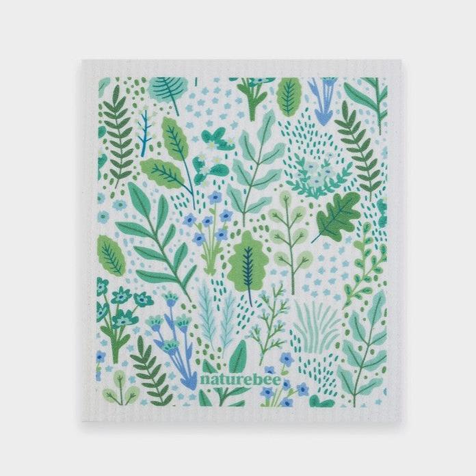 Nature Bee Floral Green Swedish sponge cloth featuring a bee and floral pattern, absorbent, eco-friendly, 10x8 inches, soft