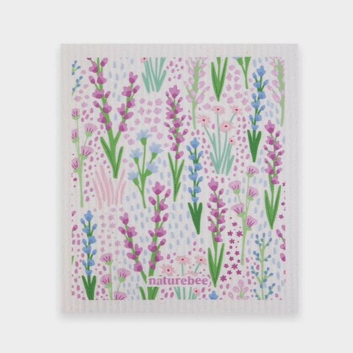Nature Bee floral purple sponge cloth with bee and flower patterns, absorbent Swedish dish cloth, eco-friendly kitchen