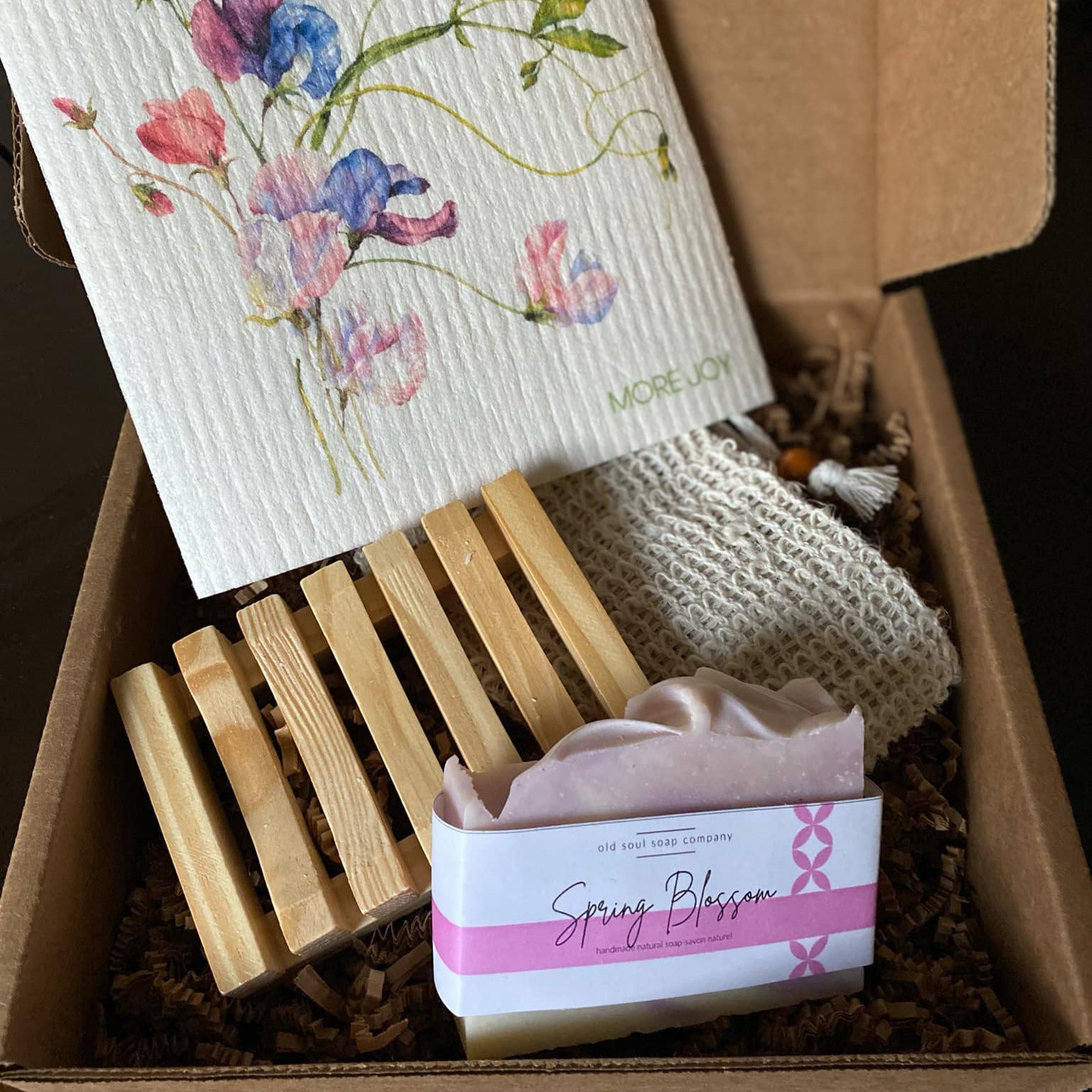 Spring Blossom Gift Box from Old Soul Soap Company featuring eco-friendly packaging and Canadian-made bath and body products