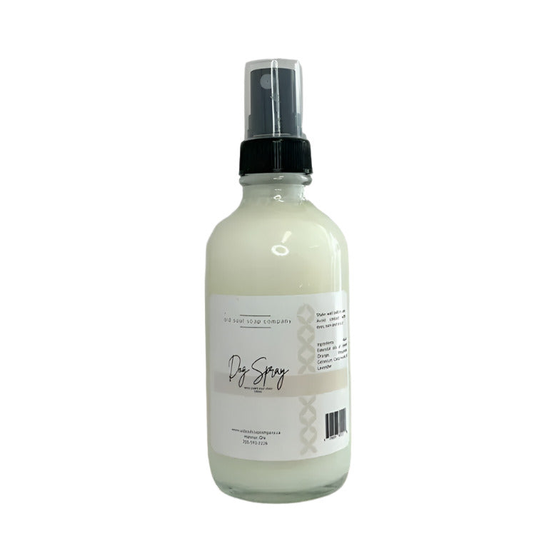 Old Soul Soap Company Stinky Dog Spray bottle with lavender and eucalyptus essential oils, 4 oz clear plastic spray container