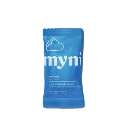 Myni stone and quartz cleaner tablet in fragrance-free, compact package for kitchen and bathroom surfaces