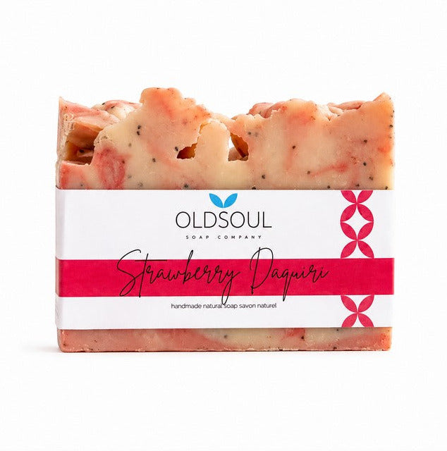 Fruity summer artisan soap with strawberry citrus and peppermint oils