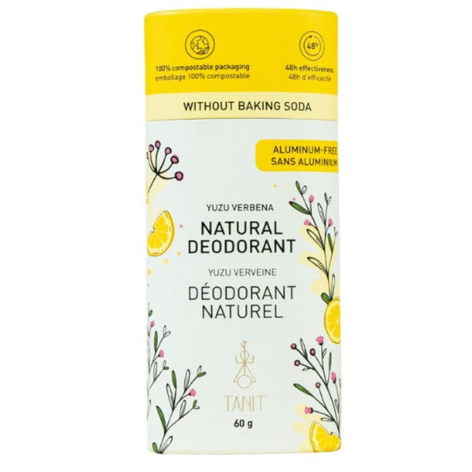 Tanit Yuzu Verbena natural deodorant 60 g in compostable cardboard tube made in Canada for sensitive skin