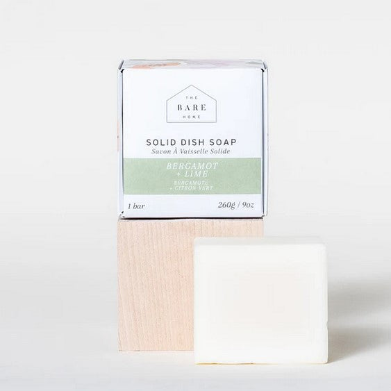 Solid bergamot lime citrus scent dish soap bar by The Bare Home, natural zero waste kitchen cleaner in compact rectangular