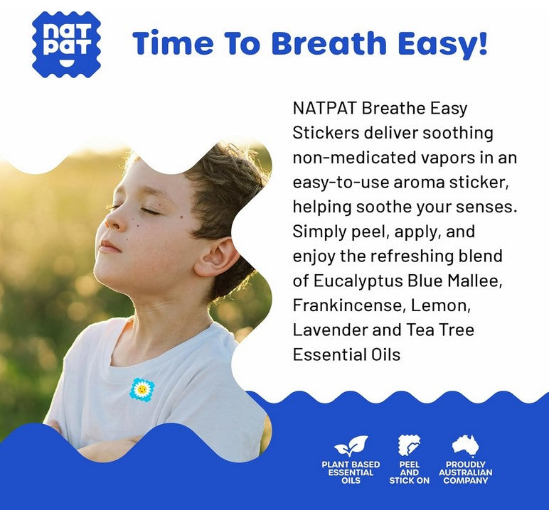 Close-up of Breathe Easy Vapor Stickers showing textured, transparent adhesive backing with printed logo and instructions