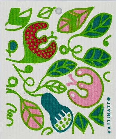 Vines of colour Kattinatt Swedish dishcloth reusable eco sponge cloth cellulose cotton colourful botanical leaf design sustainable cleaning Canada