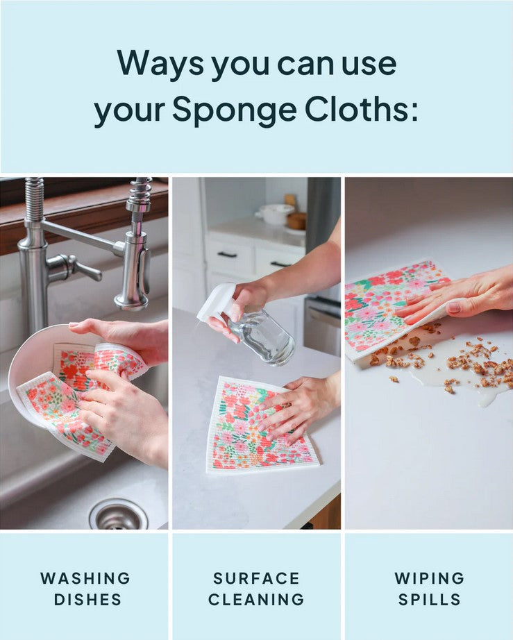 Close-up of the Pink Nature Bee Sponge Cloths layered to showcase their textured, absorbent surface and vibrant pink hue.