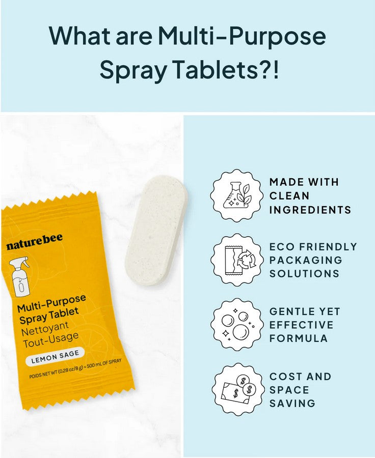 Close-up of the textured surface and embossed logo on the Nature Bee Lemon Sage cleaning tablet showing its porous, crumbly