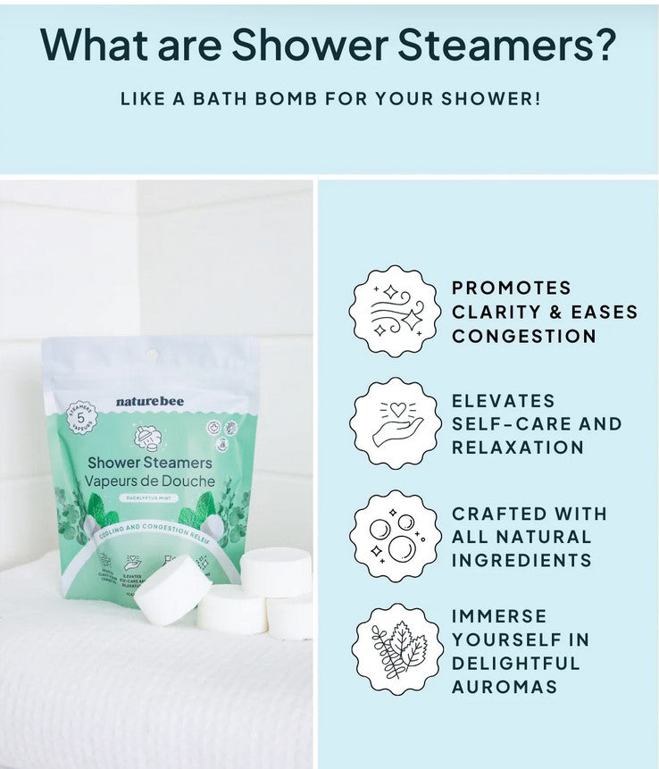 Close-up of Nature Bee Shower Steamers with visible organic herbal ingredients and textured surface detail for relaxation.