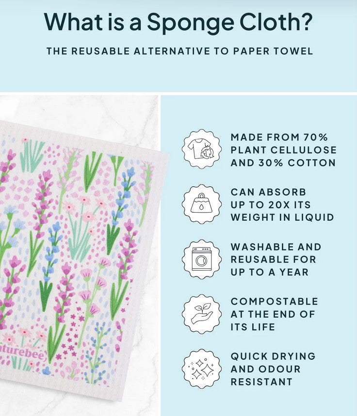 Close-up of the purple sponge cloth’s textured surface highlighting its absorbent, eco-friendly material with vibrant color